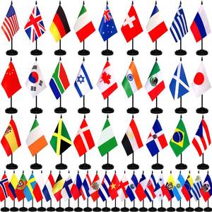 lot 19374 image: TSMD 50 Countries International World Desk Flags Set Small Mini Office Table Stick Flag with Stand Base,5x8 Inch - Retail $40