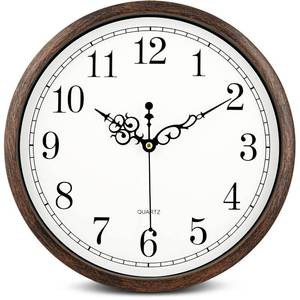 lot 19381 image: Bernhard Products Wall Clock 10 Inch Silent Non Ticking Movement Quality Quartz Battery Operated Round Easy to Read Decorative Brown HomeKitchenOfficeBedroomClassroomSchool Clocks, Black Numbers