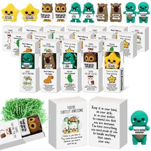 lot 19383 image: Cinnvoice 25 Set Bulk Gifts End of Year Student Teacher Graduation Gifts Emotional Support Desk Pets Inspirational Cute Resin Mini Ornaments with Thank You Card Box (Owl) - Retail $27