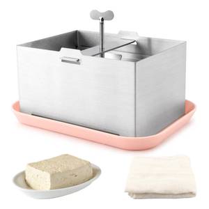lot 19385 image: Stainless Steel Tofu Press & Paneer Maker with Presser Towel and Drip Tray for Homemade Tofu (6.3x4.72inch),Effortless Water Removal for Enhanced Texture & Flavor - Retail $25