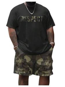 lot 19392 image: WDIRARA Mens Big and Tall 2 Piece Outfits Letter Camo Print Short Sleeve Tracksuit Track Shorts Set Multicolor 4X-Large Plus - Retail $33