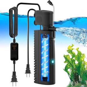 lot 19398 image: AquaMiracle Aquarium Filter with U - V Light & Pre-Filter Sponge, Fish Tank Filter with Timer for Green Water, Green Clean Machine Turtle Filter with Aeration for Aquarium and Pond 40-120 Gallon - Retail $35