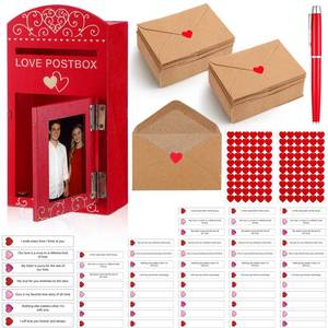 lot 19410 image: Lerheedi 124 Pcs Valentine Love Postbox for Kids Classroom Wooden with Mini Love Notes and Envelopes Heart Stickers Red Pen Valentines Letter Long Distance Relationship Mailbox Gift for Couple Him Her - Retail $18