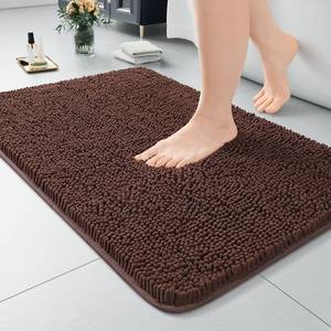 lot 19412 image: LOCHAS Luxury Bathroom Rug Shaggy Bath Mat 24 x 36 Inch, Washable Non Slip Bath Rugs for Bathroom Shower, Soft Plush Chenille Absorbent Carpets Mats, Brown - Retail $24