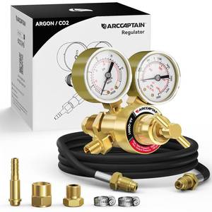 lot 19416 image: ARCCAPTAIN Argon CO2 Regulators with 8.2FT Inert Gas Welding Hose, Welding Regulator for MIG and TIG, 0-4000 PSI, 0-30 CFH, CGA580 Inlet Connection - Retail $40