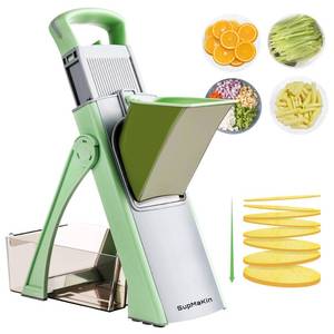 lot 23365 image: Upgrade Safe Mandoline Slicer for Kitchen, SupMaKin Bigger Entrance Vegetable Food Slice Potato Slicer Chopper, Adjustable Thickness Multi Mandolin, Julienne  Dicer Kitchen Must Haves Green - Retail $50