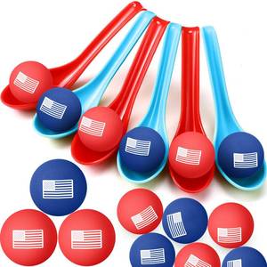 lot 25008 image: PullCrease 24 Pack Memorial Day Spoon Relay Race Set Patriotic Ball Egg Spoon Race Game for 4th of July Independence Day Indoor Outdoor Party Game Supplies 250th Anniversary(Red, Blue,Star)