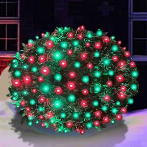 lot 25014 image: HISHINY LED Christmas Net Lights Outdoor, 5ftx5ft 100LED Green Wire, Connectable Bush Mesh Net Lights String for Halloween Christmas Party,Shrub,Yard,Tree Red&Green - Retail $26
