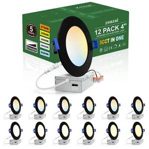 lot 25015 image: zouzai 12 Pack 4 Inch Black 5CCT Reset Ultra-Thin LED Recessed Ceiling Light with Junction Box, 2700K3000K3500K4000K5000K Selectable, 9W Dimmable, led can Lights - ETL and Energy Star Certified - Retail $70