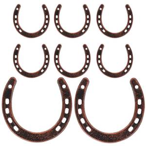 lot 25016 image: MBAIYO 8 Pack 4.5 x 4.3 Inch Cast Iron Horseshoe, Western Theme Wall Decor Lucky Party Favors Horse Shoes for Decorations Metal Horseshoes for Cowboy Centerpieces Rustic Home Decor Crafts (Red Bronze)