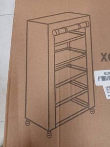 lot 25030 image: Calmootey 5 Tier Shoe Rack Organizer,Portable Shoe Shelf with Nonwoven Fabric Cover for Closet Hallway,Bedroom,Entryway,Grey - Retail $24