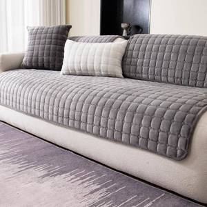 lot 25031 image: MDSASFD Velvet Couch Cover, Washable Sectional Sofa Cover, Anti Slip Sofa Slipcovers for 3 Cushion Couch Sofa L Shaped Recliner, Furniture Protector Covers for Pets Kids(Dark Grey, Only 1 PCS) - Retail $35
