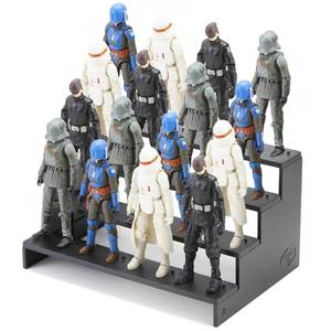 lot 25036 image: Star Was Black Series 6 inch Figure Risers Display Stand, Action Figure Shelf with Flexible Pegs for Collectibles Organizer, Figure Toy Support Holder Base for 112 Scale Models, 4 Tiers, Black - Retail $19
