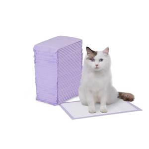 lot 25041 image: Amazon Basics Cat Litter Pee Pads, Odor Control with Fresh Scent, Super Absorbent, Disposable, Universal Fit Litter Box, Purple and White, 40 Count - Retail $22