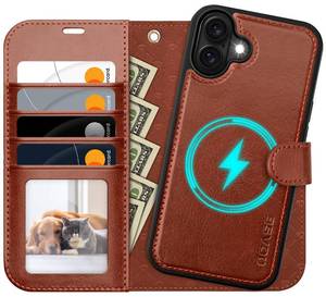 lot 26367 image: OCASE for iPhone 16 Plus Case Detachable Wallet Case with Card Holder, 2 in 1 Pu Leather Flip Folio with RFID Blocking Stand Wrist Strap Shockproof Phone Cover 6.7 Inch 2024, Dark Brown - Retail $30