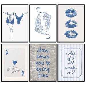 lot 26373 image: 6Pcs Blue Coast Wall Art Blue and White Trend Poster Print Fashion Coast Granddaughter Painting Picture Preppy Wall Decor for Bedroom Dormitory 8x10in Unframed - Retail $10