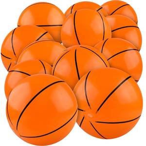 lot 26374 image: durony 12 Pieces Basketball Beach Ball 11 Inch Inflatable Basketball Bouncing Sports Ball Bouncy Toy Favors for Basketball Birthday Party Summer Beach Pool Games Decorations - Retail $18