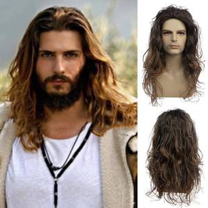 lot 26379 image: Baruisi Long Curly Wavy Brown Wigs for Men Synthetic Natural Party Halloween Cosplay Hair Wig - Retail $21