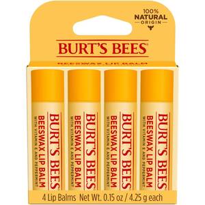 lot 26409 image: Burts Bees 100% Natural Moisturizing Lip Balm (Original Beeswax) 4pk - Retail $7