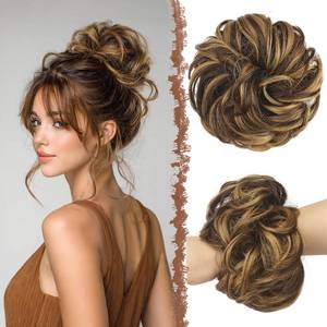 lot 26412 image: FESHFEN Large Messy Bun Hair Piece - Wavy Synthetic Chignon Scrunchies Elastic Ponytail Hair Extensions Thick Hairpieces for Women, Brown Highlighted Caramel Blonde 1.94oz - Retail $10