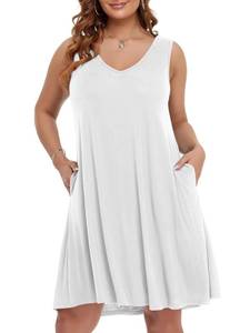 lot 26413 image: BELAROI Women Casual Summer Dresses Plus Size Sundress V Neck Swing Tank Dresses Beach Cover Ups Pockets Sleeveless Criss-Cross Back (XL,White) - Retail $19