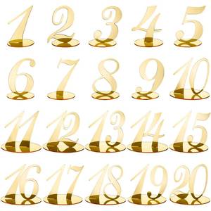 lot 26417 image: Blulu Table Numbers Wedding Acrylic Table Numbers for Wedding Reception Stands with Holder Base Elegant Mirror for Party Event Catering(Gold) - Retail $24