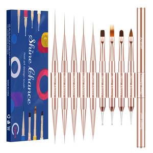lot 26424 image: Shine Chance 9Pcs Nail Art Brushes Set, Professional Double-Ended Acrylic Liner Detail Brushes for Gel Polish Art Nail, 3D Art Nail Dotting Brush Pen for Manicure DIY Home Salon, Rosegold - Retail $20