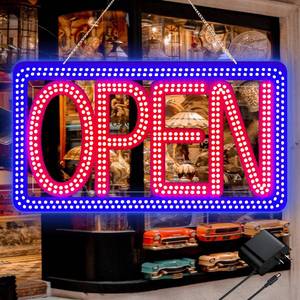 lot 26427 image: SHZHYIS 16.5x9 Horizontal LED Open Sign for Business - Ultra Bright & Dimmable Store Sign with 4 Scene Modes, Includes Power Adapter - for Storefront, Coffee Shop, Bar, Salon Window - Retail $36