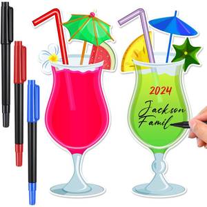 lot 26428 image: Konohan 2 Pcs Cruise Door Magnets Decorations with 3 Pcs Paint Pens Fruit Drink Cruise Must Haves Pineapple Drinks Magnet Stickers for Carnival Refrigerator Door Decor(Mixed Color) - Retail $7