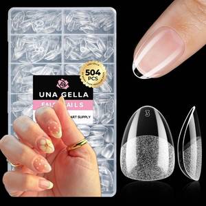 lot 26445 image: UNA GELLA Extra Short Almond Nail Tips Full Cover 504PCS Gel Nail Tips Short Almond Shaped Nails Tips Soft Gelly Gel Clear Fake Nails Tip for Acrylic Nail Tip Soak Off Home DIY Salon Nails 12 Sizes - Retail $9