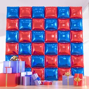 lot 26447 image: 36pcs Red & Royal Blue Square Foil Balloons - Double-Sided Mylar Balloon Backdrop Kit for Birthdays, Graduation 2026, New Year, Photo Booth Decor (9.5ft x 9.5ft Checkered WallTunnel) - Retail $9