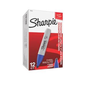 lot 26450 image: Sharpie Permanent Markers, Broad, Chisel Tip, 12-Pack, Blue (38203) - Retail $14