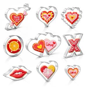 lot 26456 image: Heart Cookie Cutter Set, Valentines Day Cookie Cutters 9 Pieces, Stainless Steel Metal Heart Shapes Cookie Cutters Molds for Valentine Anniversary - Retail $4