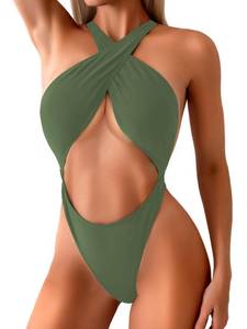 lot 26466 image: Kaei&Shi Sexy One Piece Swimsuit for Women,Cut Out Criss Cross Bathing Suit,Thong Monokini Swimsuits Army Green X-Large - Retail $40