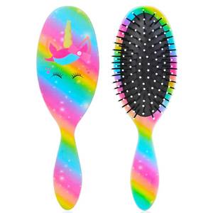 lot 26467 image: Girls Detangling Brush for Curly, WetDry, Thick Hair - Pain-Free Brushing for Women (Rainbow Unicorn) - Retail $9