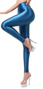 lot 26481 image: E EASILK Womens High Waist Workout Leggings Indoor Fitness Pilates Sports Pants Glossy Opaque Yoga Tights Lake Blue Large