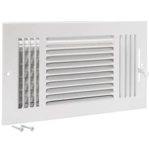 lot 26483 image: EZ-FLO 12 x 6 Inch (Duct Opening) Air Vent Cover for Wall or Ceiling, Three-Way Ventilation Register, Solid Steel HVAC Register Cover, White, 61615 - Retail $8