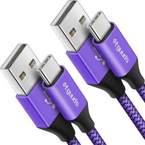 lot 26485 image: etguuds Purple Long USB A to USB C Cable 10ft, 2-Pack Fast Charging Type C Charger Cord for iPhone 17 16 15 Pro Max Plus Air 16e, Samsung Galaxy S25 S24 S23 S22 S21 S20 Note 20 A17 A16 A15 A26 A36 A56 - Retail $9