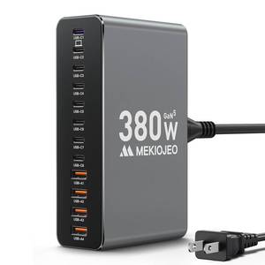 lot 26493 image: 12 Ports Aluminum Alloy 380W Charging Station Fast USB C Charger Block 65W Laptop GaN Charger for MacBook ProAiriPad ProiPhone (Gray) - Retail $30