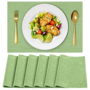 lot 26496 image: OSUASN Cloth Placemats, Set of 4 Heat-Resistant Cotton Linen Blend Double Layered Machine Washable Place Mats, Wrinkle Free Thick Fabric Dining Table Mats for Indoors & Outdoors (Grass Green, 4)