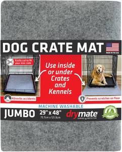 lot 26500 image: Drymate Dog Crate Mat Liner, Absorbs Urine, Waterproof, Non-Slip, Washable Puppy Pee Pad for Kennel Training - Use Under Pet Cage to Protect Floors, Thin Cut to Fit Design (USA Made) (LGrey)(29x48) - Retail $15