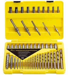 lot 32669 image: Topec 55-Piece Screw Extractor & Broken Bolt Extractors, Multi-Spline Extractors, and Drill Bits for Removing Damaged, Frozen, Rusted, Rounded-Off Bolts & Screws - Retail $90