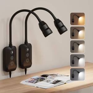 lot 32675 image: Wall Mounted Reading Light for Bed, Headboard Light with 360° Flexible Arm, Hand Wave Sensor, Focused 60° Beam, 5 Color Temperatures, Stepless Dimming, Memory Function, USB-C Output, Black 2 Pack - Retail $44