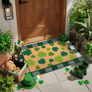 lot 32677 image: Duraaamo 2 Pcs St Patricks Day Door Mat Green Irish Shamrock Doormat Non Slip Lucky Clover Entrance Door Rugs Outdoor Mat Floor Mats Welcome Doormats for Front Porch Entryway Decor - Retail $28