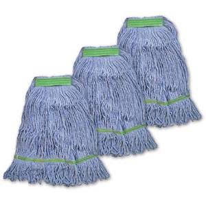 lot 32683 image: Super Clean Planet Heavy Duty Mop Head Refill (3-Pack) Industrial Blue Cotton, Looped-End Wet Mop Heads for General, Commercial, Janitorial & Floor Cleaning - Retail $21
