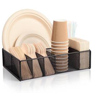 lot 32690 image: ZZDWLDHA Utensil Caddy for Party - Paper Plate Holder ,Silverware Caddy Utensil Holder Paper plate Organizer with 6 Compartments for Party, Camping, Picnic - Retail $20