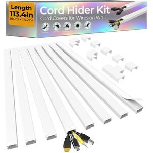 lot 32700 image: Cord Hider Kit, Cord Covers for 2-4 Wires on Wall, Self-Adhesive Cable Hider Wire Covers for Cords on Wall, Paintable Cord Hider for Walls Mount Tv, Cable Cover Raceway, W0.95 H0.55in, White - Retail $8