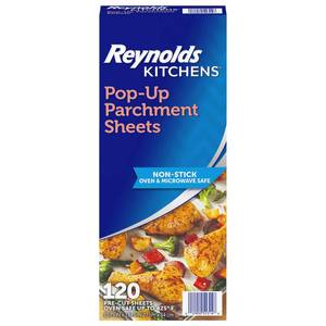 lot 32706 image: Reynolds Kitchens Pop-Up Parchment Paper Sheets, 10.7x13.75 Inch, 120 Sheets - Retail $14