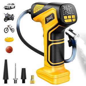 lot 32728 image: DIYtoolifz 150PSI Tire Inflator Portable Air Compressor Cordless Air Pump Compatible with Dewalt 20V Battery - Car Tire Pump with Digital Pressure Gauge & LED Light for Auto, Motorcycles (Tool Only) - Retail $32