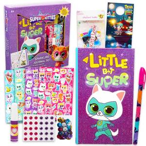 lot 19435 image: Super Kitties Diary Kit - Disney Notebook Journal, Stickers, Pen, Gems, Sequins, More School Supplies  Super Kitties Stationery Bundle - Retail $15